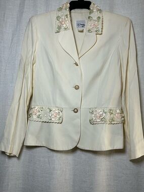D.J. Summers Vintage Cream Blazer Ribbon Floral Lace Trim